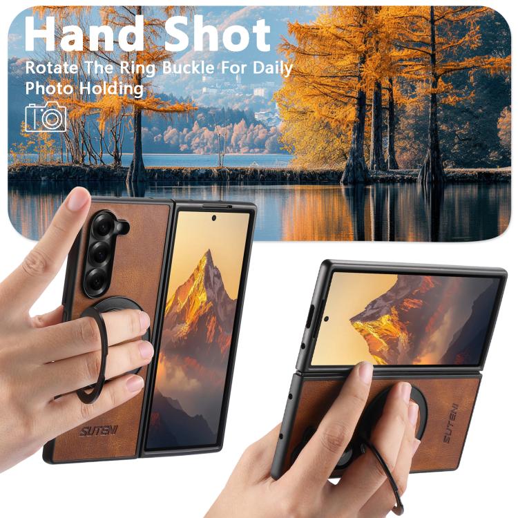 For Samsung Galaxy Z Fold7 5G Suteni G3 Oil Wax 360 Rotation Holder MagSafe Back Phone Case(Brown) - Galaxy Z Fold7 5G Cases by Suteni | Online Shopping UK | buy2fix
