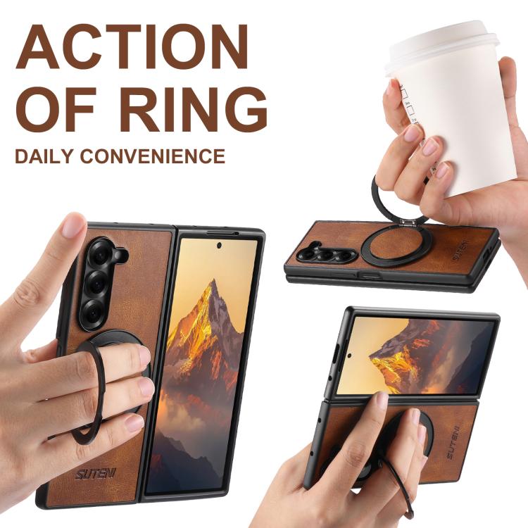 For Samsung Galaxy Z Fold7 5G Suteni G3 Oil Wax 360 Rotation Holder MagSafe Back Phone Case(Brown) - Galaxy Z Fold7 5G Cases by Suteni | Online Shopping UK | buy2fix