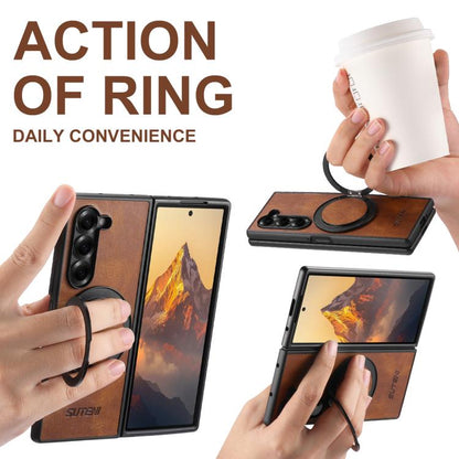 For Samsung Galaxy Z Fold7 5G Suteni G3 Oil Wax 360 Rotation Holder MagSafe Back Phone Case(Brown) - Galaxy Z Fold7 5G Cases by Suteni | Online Shopping UK | buy2fix