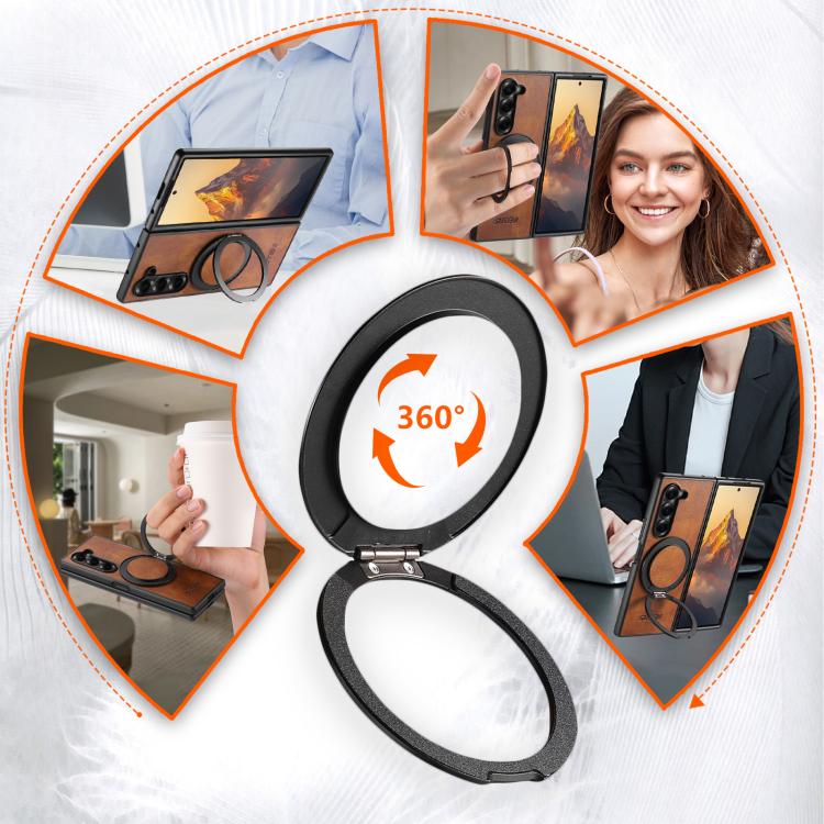For Samsung Galaxy Z Fold7 5G Suteni G3 Oil Wax 360 Rotation Holder MagSafe Back Phone Case(Brown) - Galaxy Z Fold7 5G Cases by Suteni | Online Shopping UK | buy2fix
