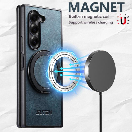 For Samsung Galaxy Z Fold7 5G Suteni G3 Oil Wax 360 Rotation Holder MagSafe Back Phone Case(Blue) - Galaxy Z Fold7 5G Cases by Suteni | Online Shopping UK | buy2fix
