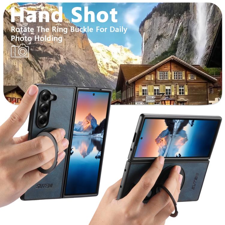 For Samsung Galaxy Z Fold7 5G Suteni G3 Oil Wax 360 Rotation Holder MagSafe Back Phone Case(Blue) - Galaxy Z Fold7 5G Cases by Suteni | Online Shopping UK | buy2fix
