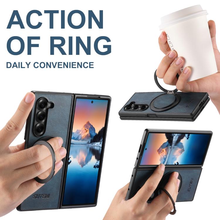 For Samsung Galaxy Z Fold7 5G Suteni G3 Oil Wax 360 Rotation Holder MagSafe Back Phone Case(Blue) - Galaxy Z Fold7 5G Cases by Suteni | Online Shopping UK | buy2fix