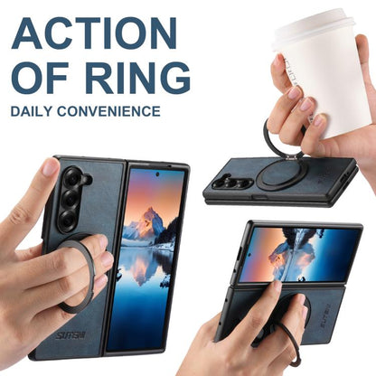 For Samsung Galaxy Z Fold7 5G Suteni G3 Oil Wax 360 Rotation Holder MagSafe Back Phone Case(Blue) - Galaxy Z Fold7 5G Cases by Suteni | Online Shopping UK | buy2fix