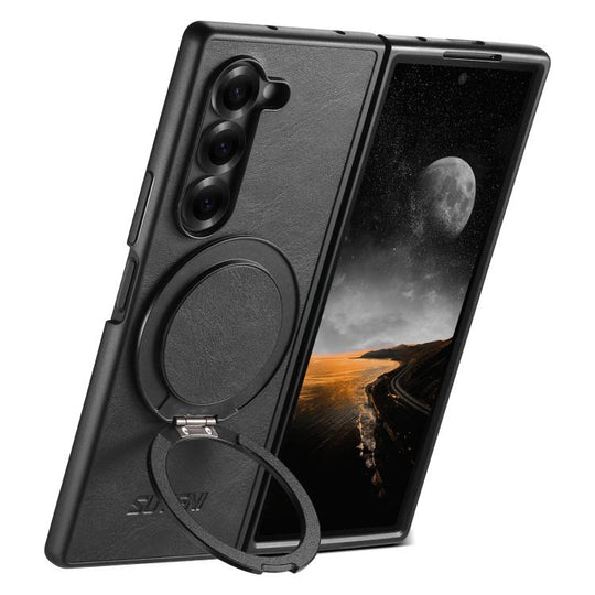 For Galaxy Z Fold5 Suteni G3 Oil Wax 360 Rotation Holder MagSafe Back Phone Case(Black)