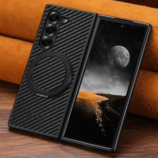 For Samsung Galaxy Z Fold7 5G Suteni G3 Carbon Fiber Leather 360 Rotation Holder MagSafe Phone Case(Black) - Galaxy Z Fold7 5G Cases by Suteni | Online Shopping UK | buy2fix