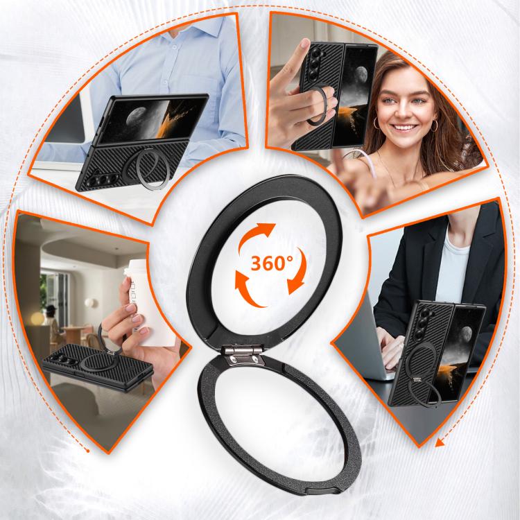 For Samsung Galaxy Z Fold7 5G Suteni G3 Carbon Fiber Leather 360 Rotation Holder MagSafe Phone Case(Black) - Galaxy Z Fold7 5G Cases by Suteni | Online Shopping UK | buy2fix