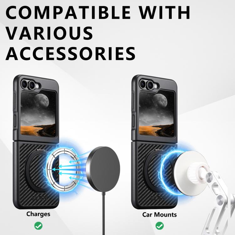 For Samsung Galaxy Z Flip7 5G Suteni G3 Carbon Fiber Leather 360 Rotation Holder MagSafe Phone Case(Black) - Galaxy Z Flip7 5G Cases by Suteni | Online Shopping UK | buy2fix