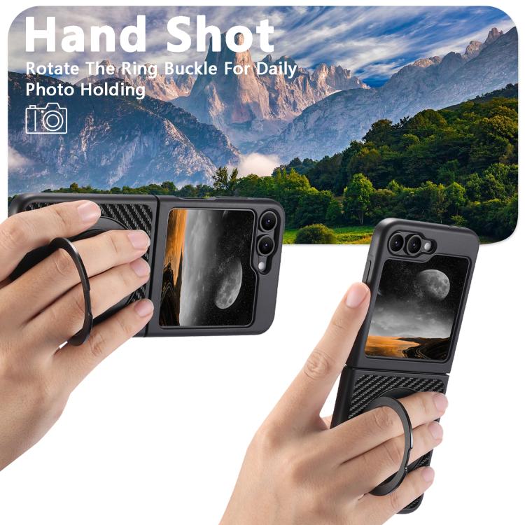 For Samsung Galaxy Z Flip7 5G Suteni G3 Carbon Fiber Leather 360 Rotation Holder MagSafe Phone Case(Black) - Galaxy Z Flip7 5G Cases by Suteni | Online Shopping UK | buy2fix