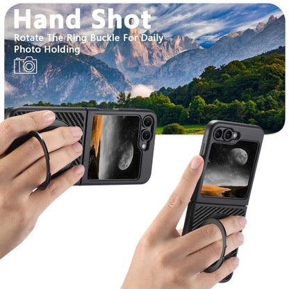 For Samsung Galaxy Z Flip7 5G Suteni G3 Carbon Fiber Leather 360 Rotation Holder MagSafe Phone Case(Black) - Galaxy Z Flip7 5G Cases by Suteni | Online Shopping UK | buy2fix