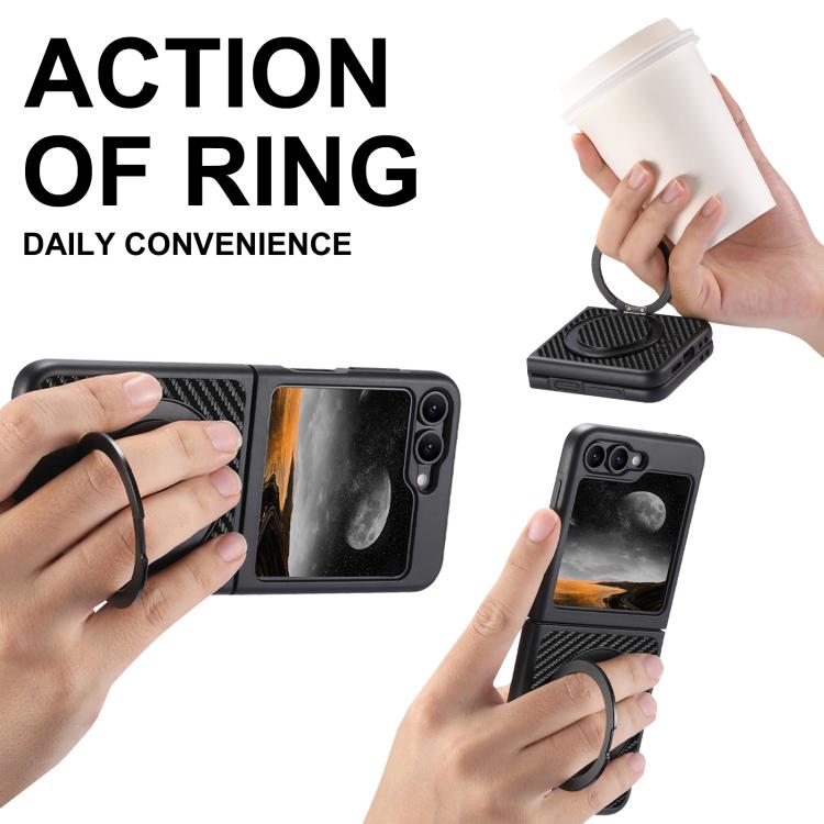 For Samsung Galaxy Z Flip7 5G Suteni G3 Carbon Fiber Leather 360 Rotation Holder MagSafe Phone Case(Black) - Galaxy Z Flip7 5G Cases by Suteni | Online Shopping UK | buy2fix