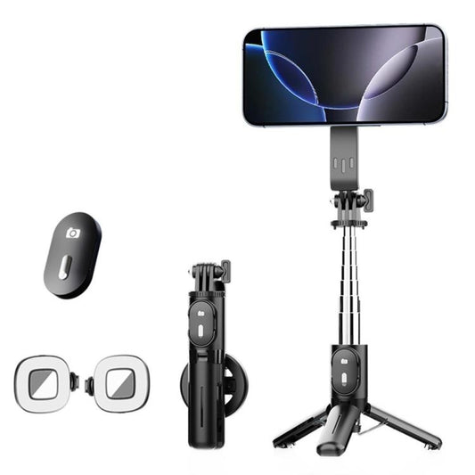 P08Y Pro F2 Portable Travel Selfie Stick Tripod Mini MagSafe Phone Stand with Remote Control and Fill Lights(Black) - Selfie Sticks by buy2fix | Online Shopping UK | buy2fix