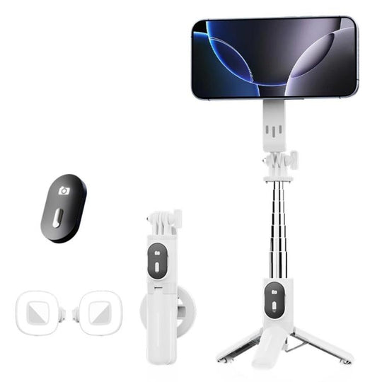 P08Y Pro F2 Portable Travel Selfie Stick Tripod Mini MagSafe Phone Stand with Remote Control and Fill Lights(White)