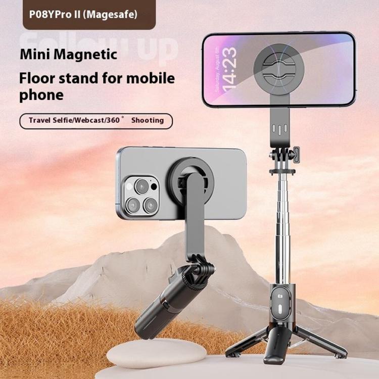 P08Y Pro F2 Portable Travel Selfie Stick Tripod Mini MagSafe Phone Stand with Remote Control and Fill Lights(White) - Selfie Sticks by buy2fix | Online Shopping UK | buy2fix