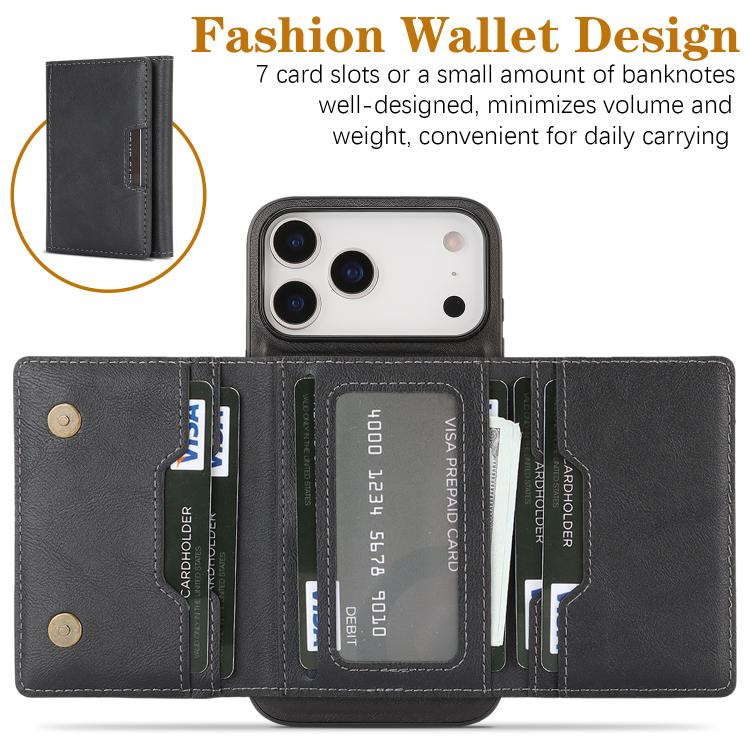 For iPhone 17 Pro Max Kalebol Strong Magnetic MagSafe Tri-Fold Wallet Leather Phone Case(Black) - iPhone 17 Pro Max Cases by Kalebol | Online Shopping UK | buy2fix