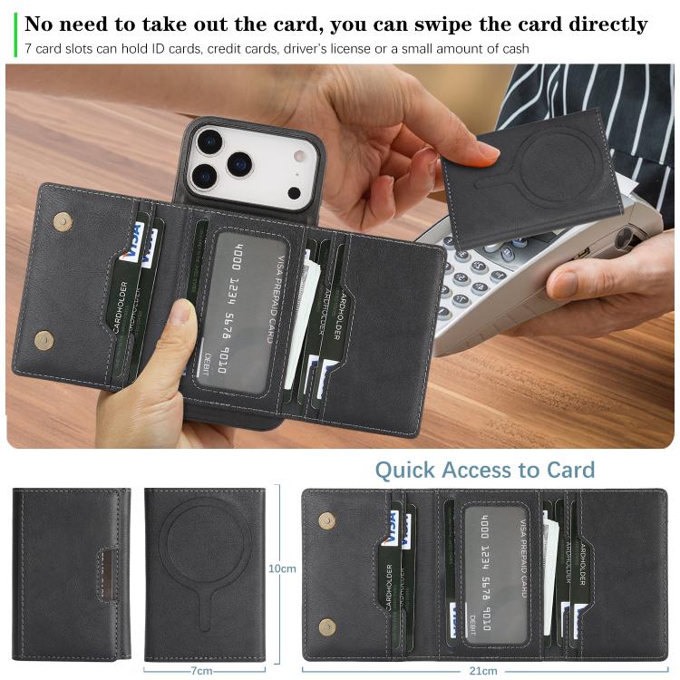 For iPhone 17 Pro Max Kalebol Strong Magnetic MagSafe Tri-Fold Wallet Leather Phone Case(Black) - iPhone 17 Pro Max Cases by Kalebol | Online Shopping UK | buy2fix