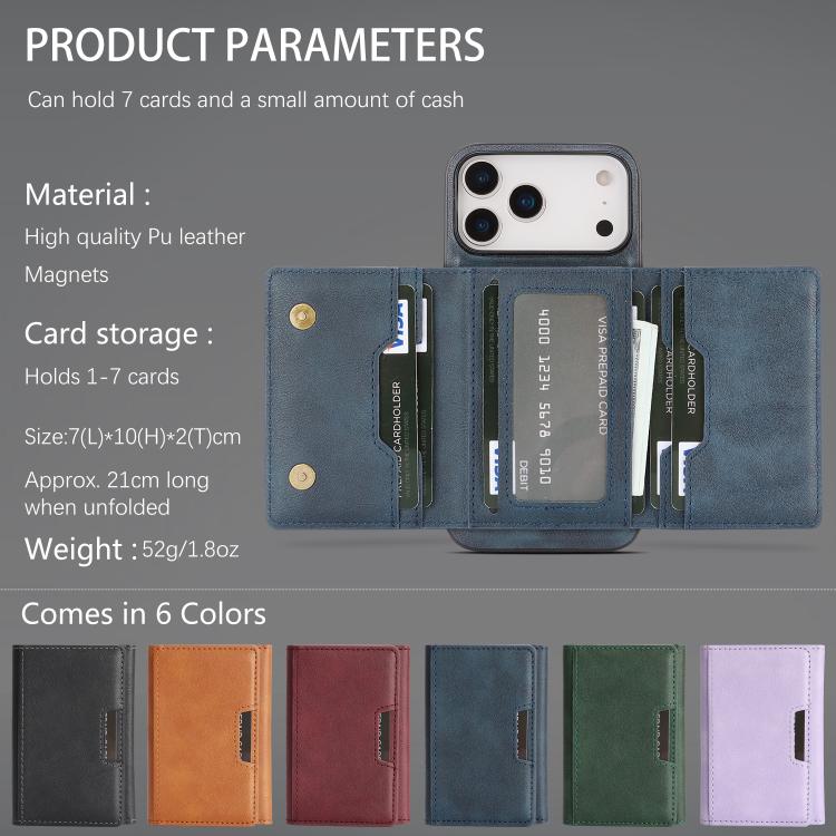 For iPhone 17 Pro Max Kalebol Strong Magnetic MagSafe Tri-Fold Wallet Leather Phone Case(Blue) - iPhone 17 Pro Max Cases by Kalebol | Online Shopping UK | buy2fix