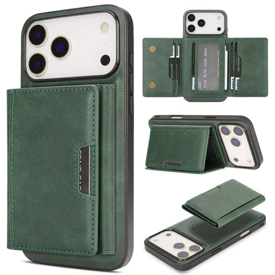For iPhone 17 Pro Max Kalebol Strong Magnetic MagSafe Tri-Fold Wallet Leather Phone Case(Green)
