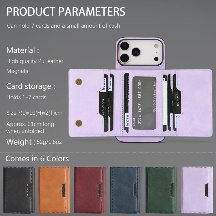 For iPhone 17 Pro Max Kalebol Strong Magnetic MagSafe Tri-Fold Wallet Leather Phone Case(Purple) - iPhone 17 Pro Max Cases by Kalebol | Online Shopping UK | buy2fix