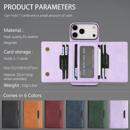 For iPhone 17 Pro Max Kalebol Strong Magnetic MagSafe Tri-Fold Wallet Leather Phone Case(Purple) - iPhone 17 Pro Max Cases by Kalebol | Online Shopping UK | buy2fix