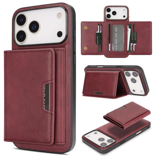 For iPhone 17 Pro Kalebol Strong Magnetic MagSafe Tri-Fold Wallet Leather Phone Case(Red)
