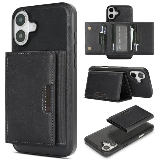 For iPhone 17 Kalebol Strong Magnetic MagSafe Tri-Fold Wallet Leather Phone Case(Black)