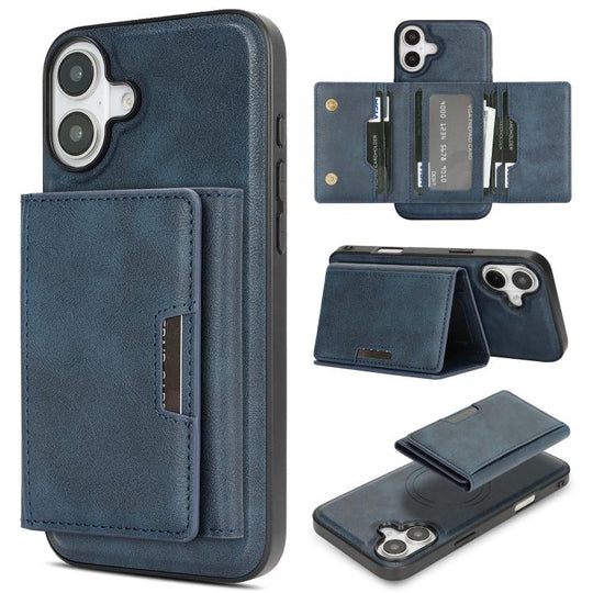 For iPhone 17 Kalebol Strong Magnetic MagSafe Tri-Fold Wallet Leather Phone Case(Blue)