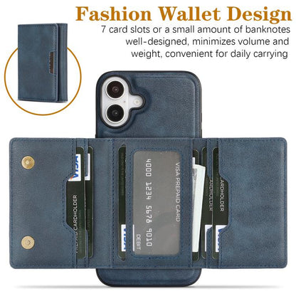 For iPhone 17 Kalebol Strong Magnetic MagSafe Tri-Fold Wallet Leather Phone Case(Blue) - iPhone 17 Cases by Kalebol | Online Shopping UK | buy2fix