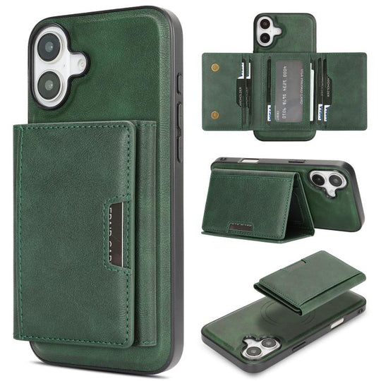 For iPhone 17 Kalebol Strong Magnetic MagSafe Tri-Fold Wallet Leather Phone Case(Green)