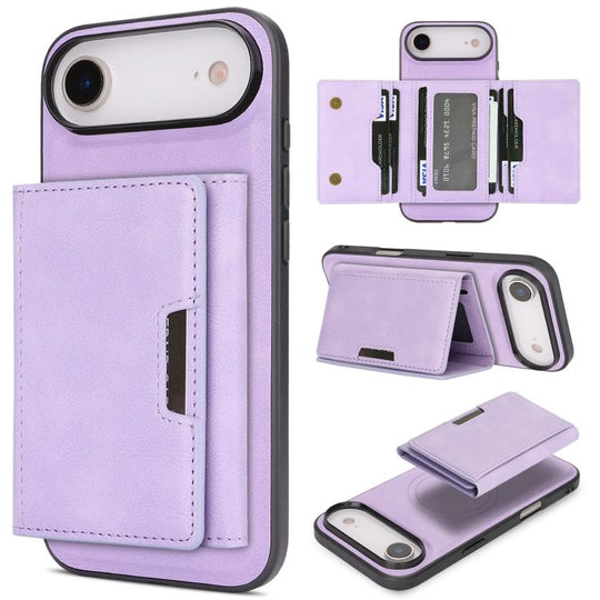 For iPhone 17 Air Kalebol Strong Magnetic MagSafe Tri-Fold Wallet Leather Phone Case(Purple)