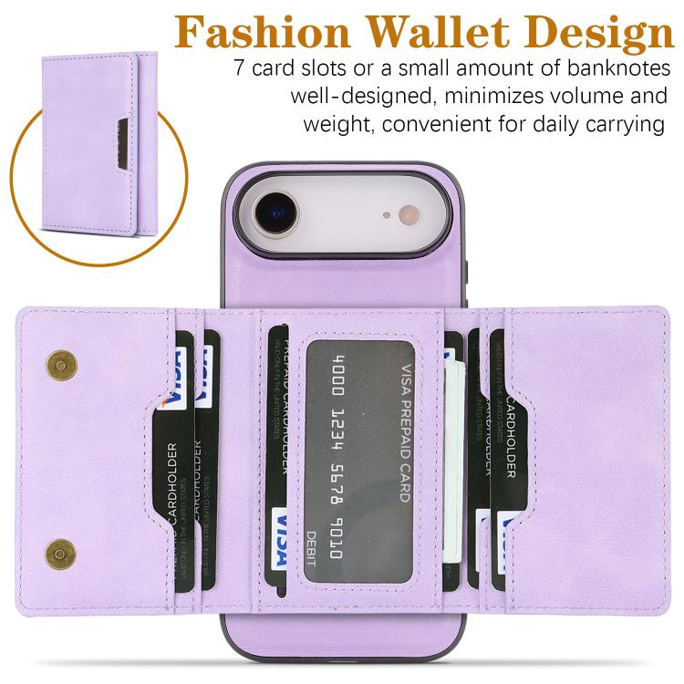 For iPhone 17 Air Kalebol Strong Magnetic MagSafe Tri-Fold Wallet Leather Phone Case(Purple) - iPhone 17 Air Cases by Kalebol | Online Shopping UK | buy2fix