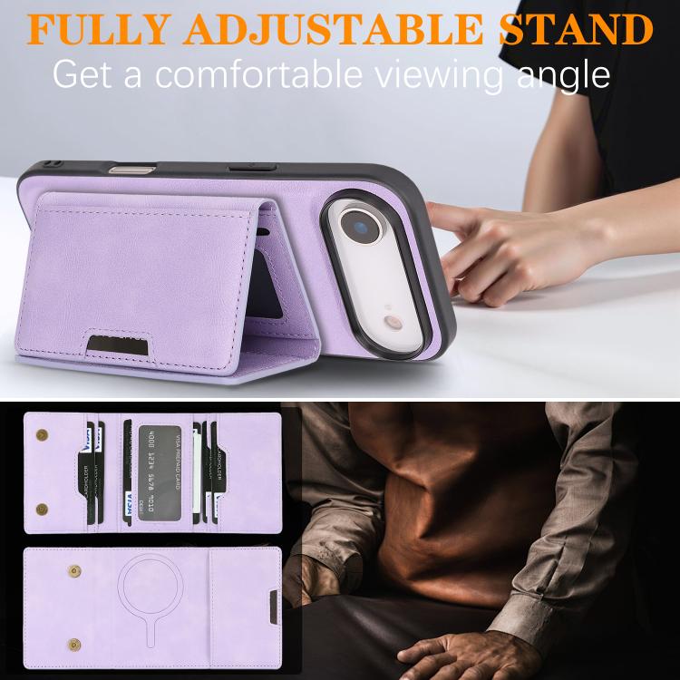 For iPhone 17 Air Kalebol Strong Magnetic MagSafe Tri-Fold Wallet Leather Phone Case(Purple) - iPhone 17 Air Cases by Kalebol | Online Shopping UK | buy2fix