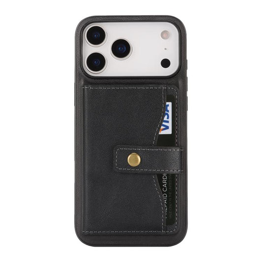For iPhone 17 Pro Max Kalebol Magnetic Button Card Bag MagSafe Ring Leather Phone Case(Black) - iPhone 17 Pro Max Cases by Kalebol | Online Shopping UK | buy2fix