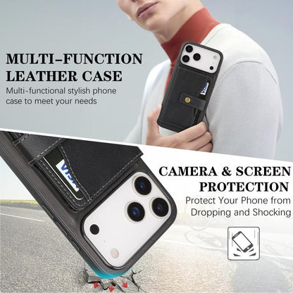 For iPhone 17 Pro Max Kalebol Magnetic Button Card Bag MagSafe Ring Leather Phone Case(Black) - iPhone 17 Pro Max Cases by Kalebol | Online Shopping UK | buy2fix