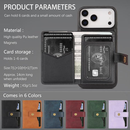 For iPhone 17 Pro Max Kalebol Magnetic Button Card Bag MagSafe Ring Leather Phone Case(Black) - iPhone 17 Pro Max Cases by Kalebol | Online Shopping UK | buy2fix
