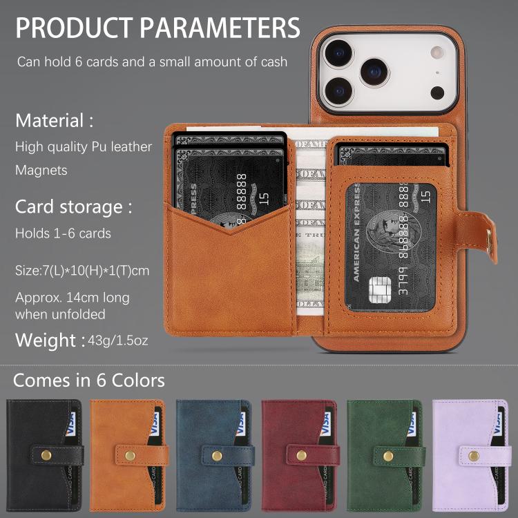 For iPhone 17 Pro Max Kalebol Magnetic Button Card Bag MagSafe Ring Leather Phone Case(Brown) - iPhone 17 Pro Max Cases by Kalebol | Online Shopping UK | buy2fix