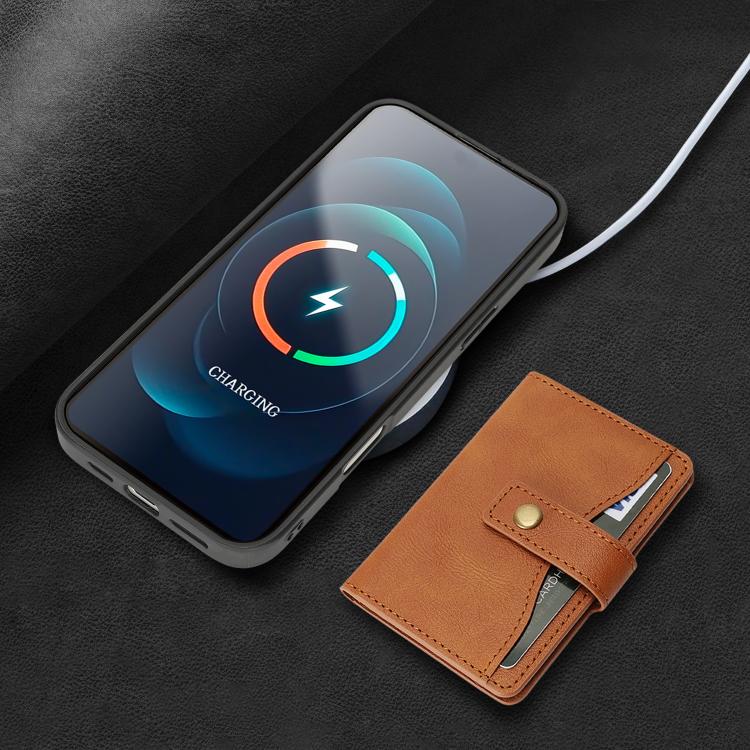 For iPhone 17 Pro Max Kalebol Magnetic Button Card Bag MagSafe Ring Leather Phone Case(Brown) - iPhone 17 Pro Max Cases by Kalebol | Online Shopping UK | buy2fix