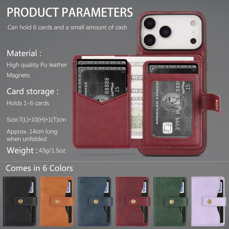 For iPhone 17 Pro Max Kalebol Magnetic Button Card Bag MagSafe Ring Leather Phone Case(Red) - iPhone 17 Pro Max Cases by Kalebol | Online Shopping UK | buy2fix