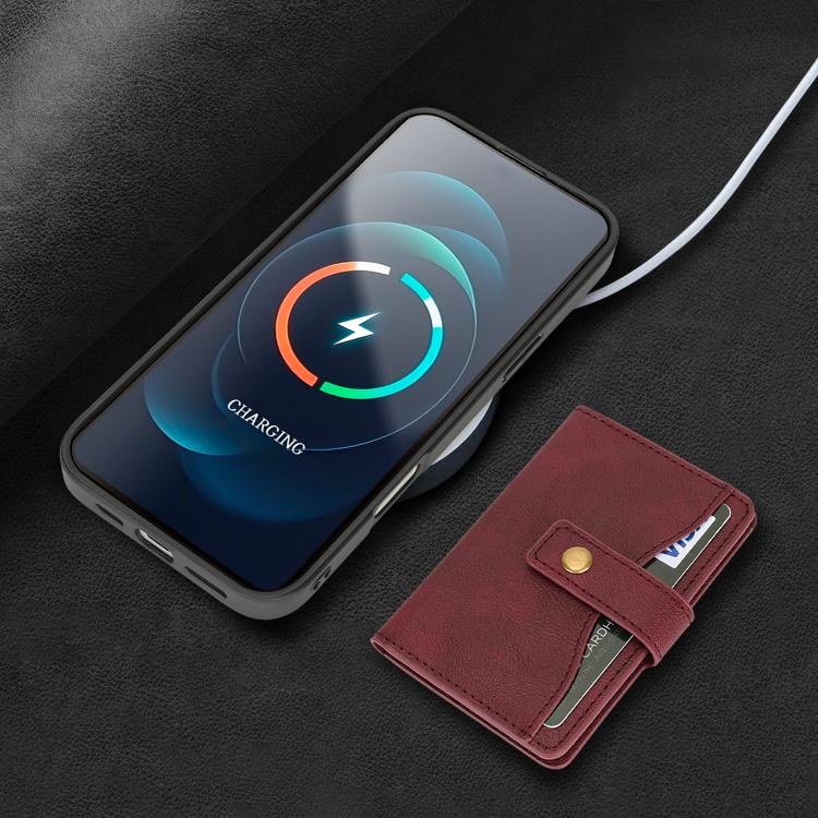 For iPhone 17 Pro Max Kalebol Magnetic Button Card Bag MagSafe Ring Leather Phone Case(Red) - iPhone 17 Pro Max Cases by Kalebol | Online Shopping UK | buy2fix