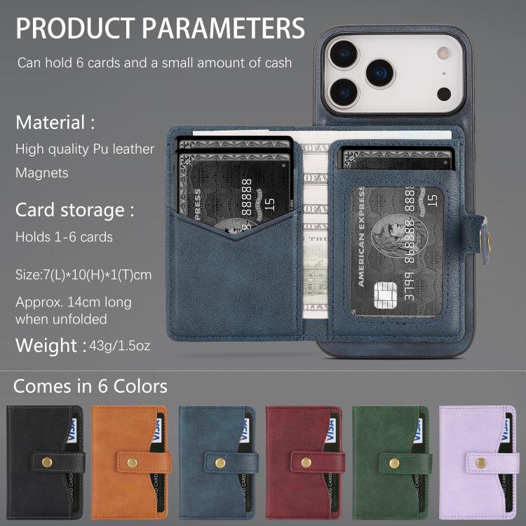 For iPhone 17 Pro Max Kalebol Magnetic Button Card Bag MagSafe Ring Leather Phone Case(Blue) - iPhone 17 Pro Max Cases by Kalebol | Online Shopping UK | buy2fix