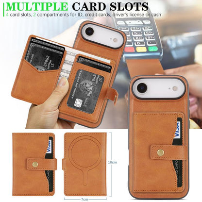 For iPhone Air Kalebol Magnetic Button Card Bag MagSafe Ring Leather Phone Case(Brown) - iPhone Air Cases by Kalebol | Online Shopping UK | buy2fix