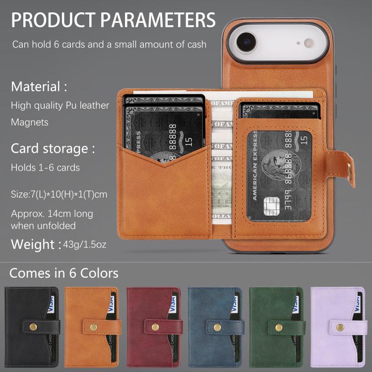 For iPhone Air Kalebol Magnetic Button Card Bag MagSafe Ring Leather Phone Case(Brown) - iPhone Air Cases by Kalebol | Online Shopping UK | buy2fix