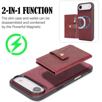 For iPhone Air Kalebol Magnetic Button Card Bag MagSafe Ring Leather Phone Case(Red) - iPhone Air Cases by Kalebol | Online Shopping UK | buy2fix