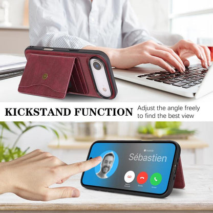 For iPhone Air Kalebol Magnetic Button Card Bag MagSafe Ring Leather Phone Case(Red) - iPhone Air Cases by Kalebol | Online Shopping UK | buy2fix