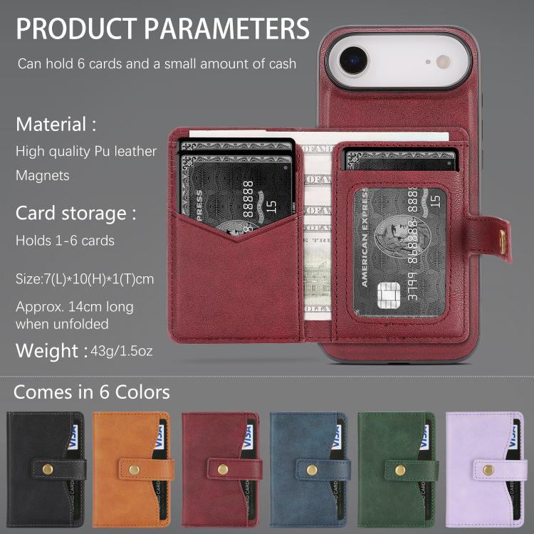 For iPhone Air Kalebol Magnetic Button Card Bag MagSafe Ring Leather Phone Case(Red) - iPhone Air Cases by Kalebol | Online Shopping UK | buy2fix