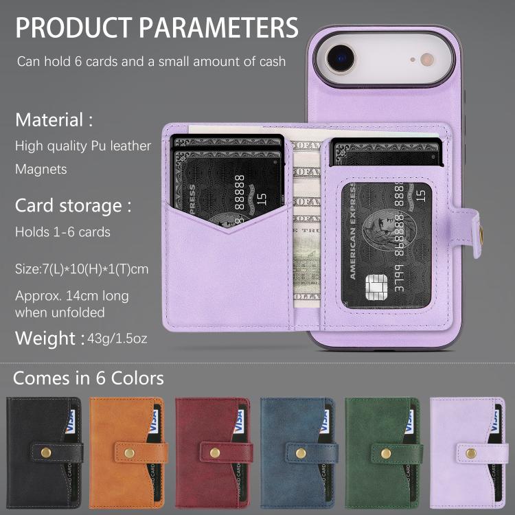 For iPhone Air Kalebol Magnetic Button Card Bag MagSafe Ring Leather Phone Case(Purple) - iPhone Air Cases by Kalebol | Online Shopping UK | buy2fix