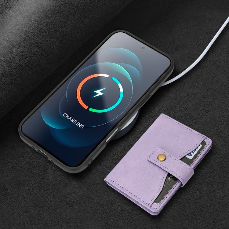 For iPhone Air Kalebol Magnetic Button Card Bag MagSafe Ring Leather Phone Case(Purple) - iPhone Air Cases by Kalebol | Online Shopping UK | buy2fix