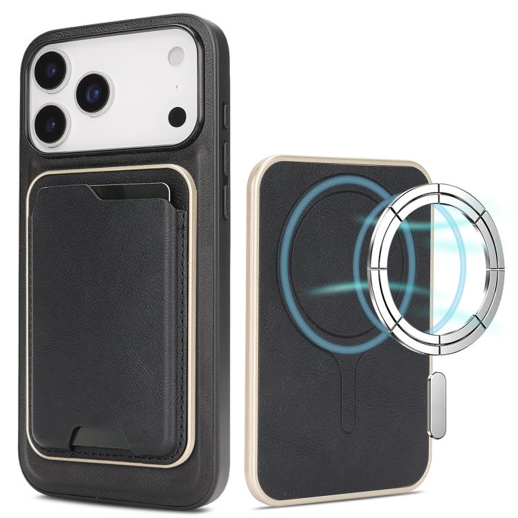 For iPhone 17 Pro Max Kalebol Slim MagSafe Ring Magnetic Card Bag Leather Phone Case(Black) - More iPhone Cases by Kalebol | Online Shopping UK | buy2fix