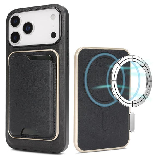For iPhone 17 Pro Max Kalebol Slim MagSafe Ring Magnetic Card Bag Leather Phone Case(Black) - More iPhone Cases by Kalebol | Online Shopping UK | buy2fix