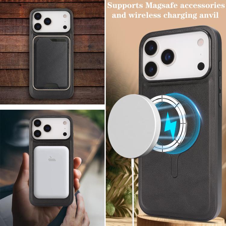 For iPhone 17 Pro Max Kalebol Slim MagSafe Ring Magnetic Card Bag Leather Phone Case(Black) - More iPhone Cases by Kalebol | Online Shopping UK | buy2fix